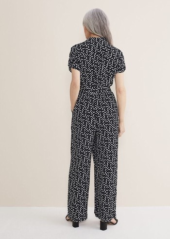 Phase Eight Paige Abstract Print Wide Leg Jumpsuit Navy/White Canada | QGINDC-279